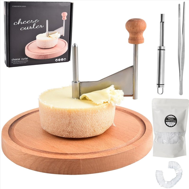 ShinianYa Girolle Cheese Curler Beech Wood-Stainless Steel - Best for Tete de Moine Curler and Chocolate Shavings and curls, Manual Handheld Cheese Slice & Shaver - Image 1
